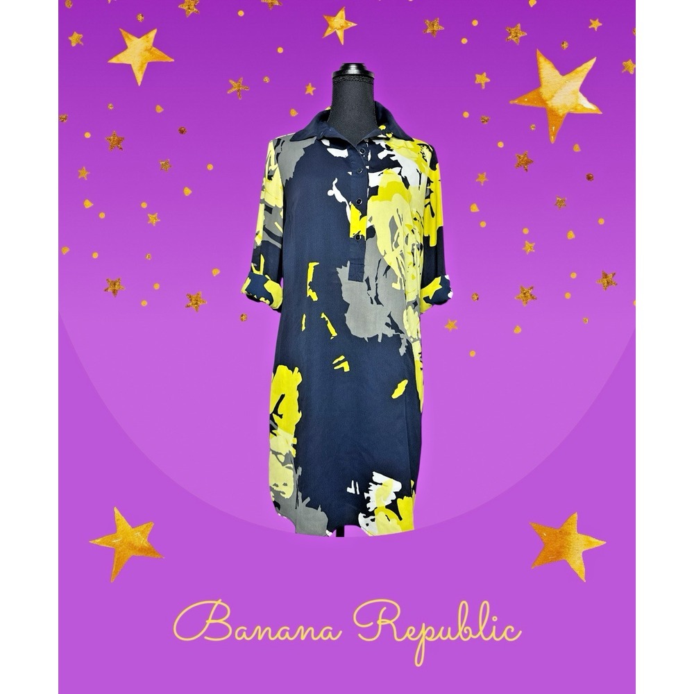 Banana Republic Women's Shirt Dress with Roll Tab Sleeves - Black/Yellow, Size 6